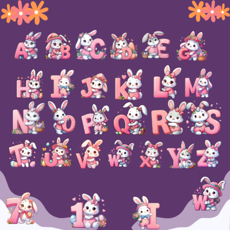 Easter Bunny Alphabet Clipart | Cute Bunny & Woodland Letters | Spring PNG for Shirts, Invitations & Crafts - Image 3